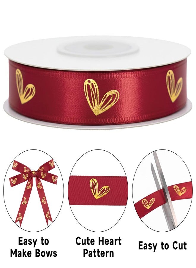 كينجلاك شريط عيد الحب من كينغليك - أحمر - 1/2 بوصة × 20 ياردة، شريط ساتان أحمر على شكل قلب لتغليف الهدايا، أشرطة عيد الحب مع قلب ذهبي للأعمال اليدوية، باقات الزهور، ديكورات الحفلات والمنزل. - Image 3